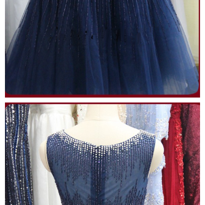 Elegant Sleeveless Navy Blue Short Prom Dress..