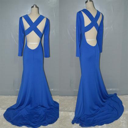 Royal Blue Prom Dress,fashion Mermaid Backless..