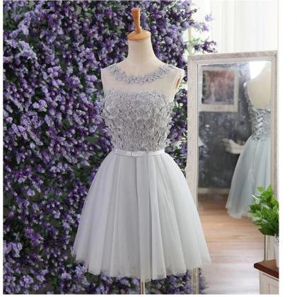 Elegant Gray Prom Dresses,tulle Flower Beaded Prom..
