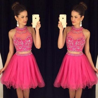 Sweetheart Two Pieces Homecoming Dresses, Pink..