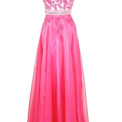 Prom Gown,pretty A-line V-neck Long Chiffon Lace..