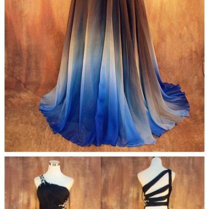 Gradient Ombre Chiffon Prom Dresses Sexy Backless..