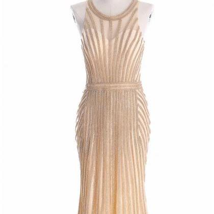 Robe De Soiree Halter Gold Evening Party Dress..
