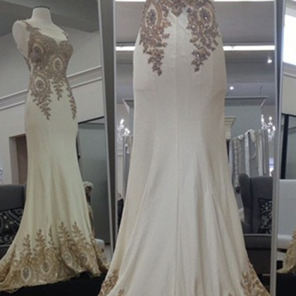 Prom Dress,modest Prom Dress,ivory Chiffon Gold..