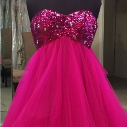 Homecoming Dresses, Pink Sequins Beaded Sweetheart..