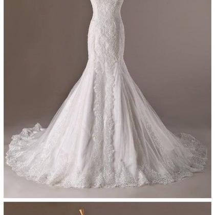 Wedding Dresses, Wedding Gown,v Neck White Lace..
