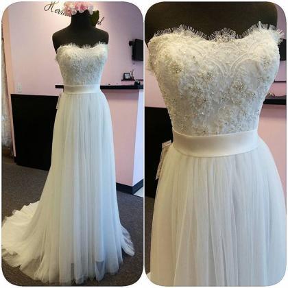 Romantic Tulle Lace White Wedding Dresses Sexy..