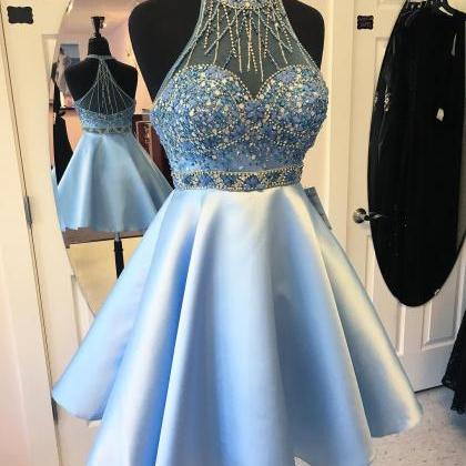 Homecoming Dresses,chic Crystal Beaded Halter Open..