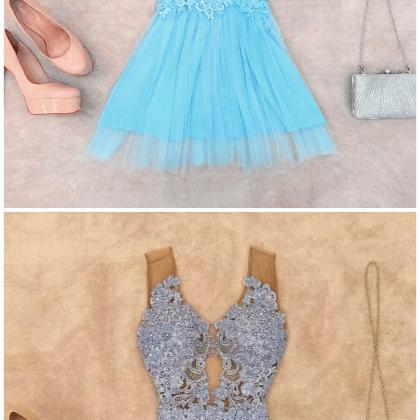 Homecoming Dresses,turquoise Party Dresses,lace..