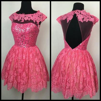 Homecoming Dress,pink Lace Homecoming Dresses Cap..