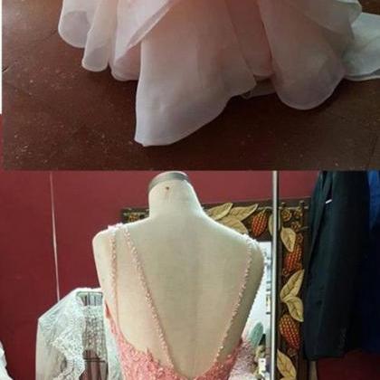 Pink Prom Dress,beaded Prom Dress,backless Prom..