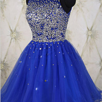 Beaded Prom Dress,royal Blue Prom Dress,mini Prom..