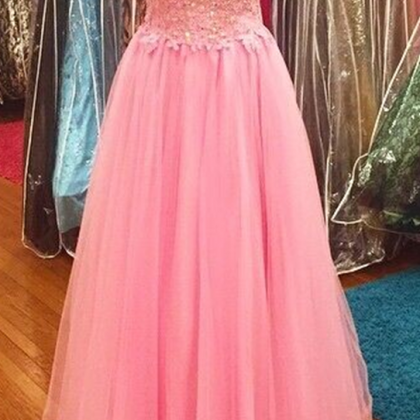 Pink Prom Dress,lace Prom Dress,illusion Prom..