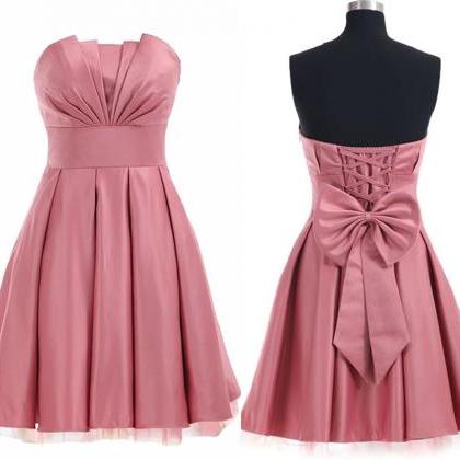 Strapless Satin Homecoming Dress With Pleated..