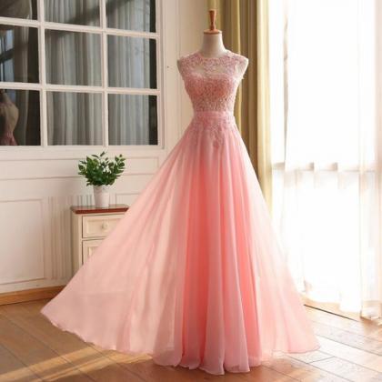 Prom Dress,pink Lace Long Prom Dresses,elegant..