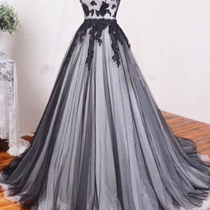 Prom Dress,lace Prom Dresses,a-line Black+white..