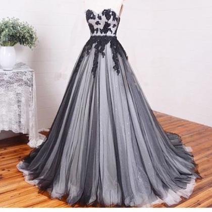 Prom Dress,lace Prom Dresses,a-line Black+white..