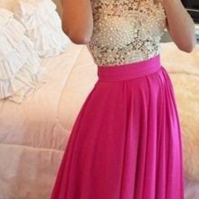 Elegant Lace Prom Dresses,pink Chiffon White Lace..