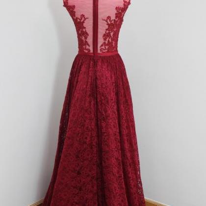 Charming Burgundy Lace Prom Dresses Long Elegant..