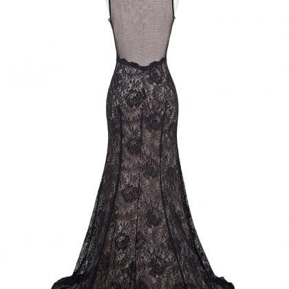 Black Lace Floor Length Trumpet Evening Dress Featuring Sweetheart ...