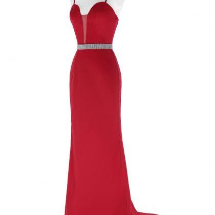 Mermaid Dress Long Red Prom Dresses With Stones..