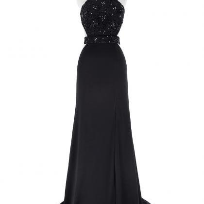 Black Floor Length Chiffon A-line Evening Dress..