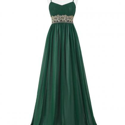 Green Floor Length Chiffon Evening Dress Featuring Spaghetti Strap ...