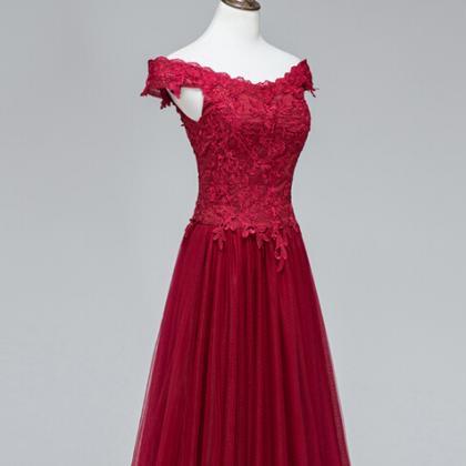 Beautiful Tulle Wine Red Off Shoulder Prom..