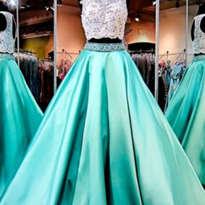 Mint Green Prom Dresses, 2 Piece Prom Gowns,2..