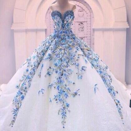 Appliques Beads Sweetheart Wedding Dress Puffy..