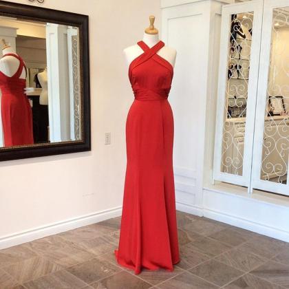 Red Halter Fitted Prom Gown, Evening Dress..