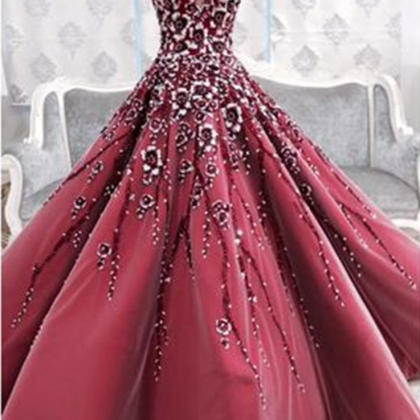 Prom Gown,prom Dresses,burgundy Evening..