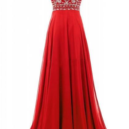 Sleeveless Beading Prom Dresses,a-line Red Prom..