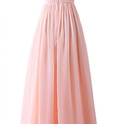 Long Prom Dress Ruched Chiffon Bridesmaid Evening Gowm With Beads on Luulla