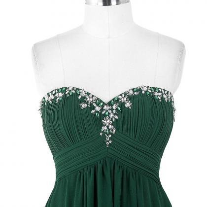 Forest Green Beaded Embellished Ruched Sweetheart..