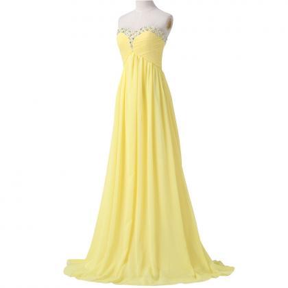 Elegant Long Chiffon Bridesmaid Dress Yellow..