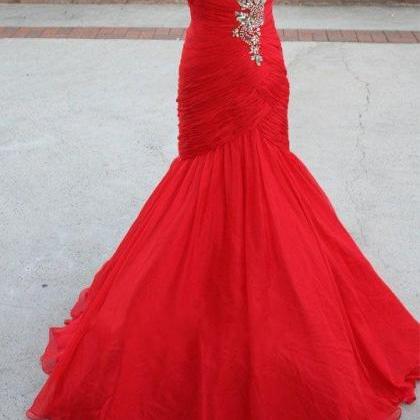 Mermaid Red Evening Dress,sleeveless Backless Prom..