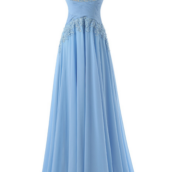Blue Floor Length Chiffon A-line Prom Dress..