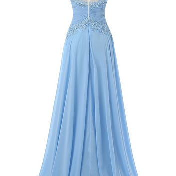 Blue Floor Length Chiffon A-line Prom Dress..