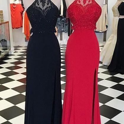 Pretty Black And Red Long Prom Dresses,front Split..