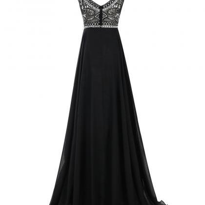 Decent Black Prom Dress - Bateau Sleeveless Sweep..