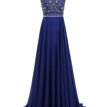 Decent Royal Blue Prom Dress - Bateau Sleeveless..