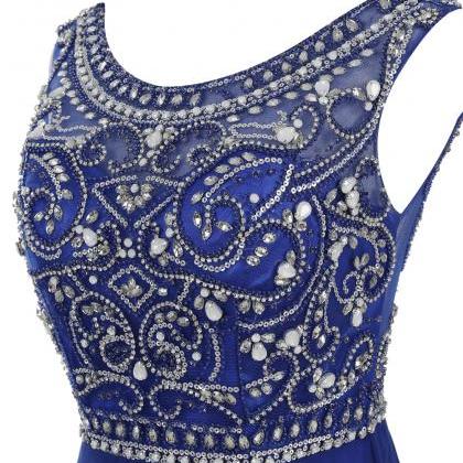 Decent Royal Blue Prom Dress - Bateau Sleeveless..