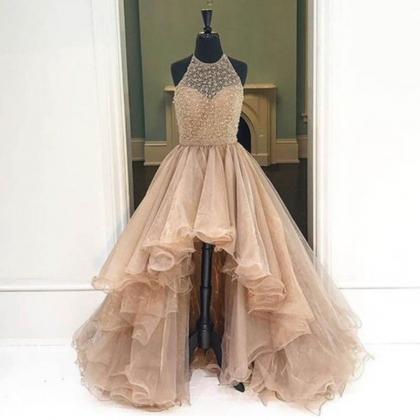 Selling A-line Champagne Prom Dress - Halter..