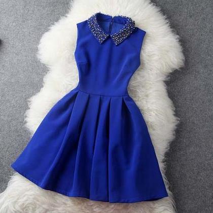 Blue Dress With Collar,fashion Sexy Dress,casual..