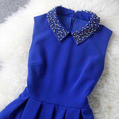 Blue Dress With Collar,fashion Sexy Dress,casual..