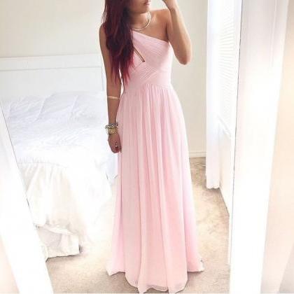 Sexy Prom Dress, Pretty Pink One-shoulder Simple..