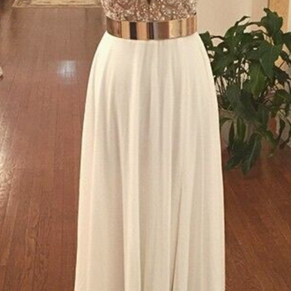 Long White Prom Dresses 2017 Boat Neck A-line..
