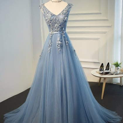 Blue Evening Gowns Dresses 2017 Plus Size Tulle..