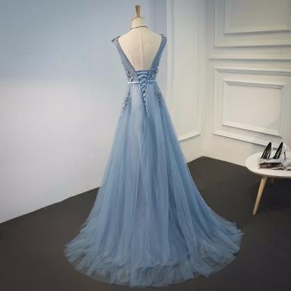 Blue Evening Gowns Dresses 2017 Plus Size Tulle..